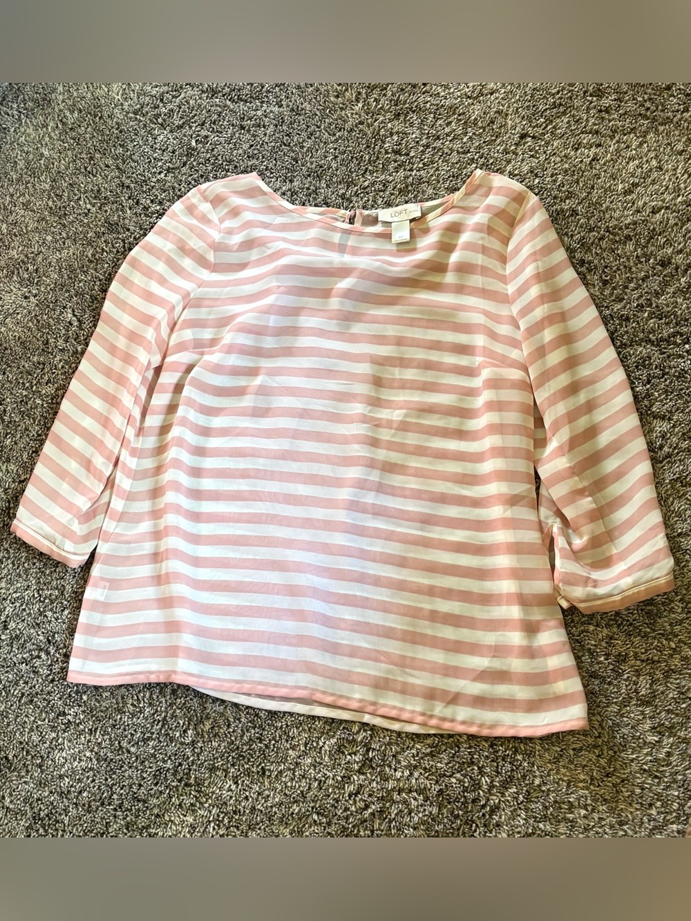 LOFT Pink & White Striped Boatneck Blouse